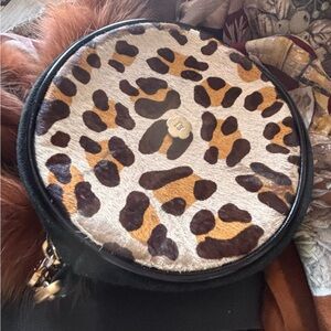 Eric Javits Leopard Calf Hair Round Wristlet Bag - Gold Tone Hardware #boholuxe